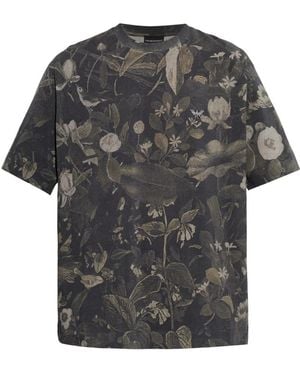 Emporio Armani T-Shirt Met Bloemenprint - Grijs