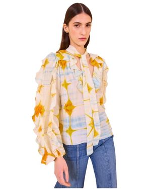 Ulla Johnson Handgeverfde Zijden Blouse Met Ruches - Metallic