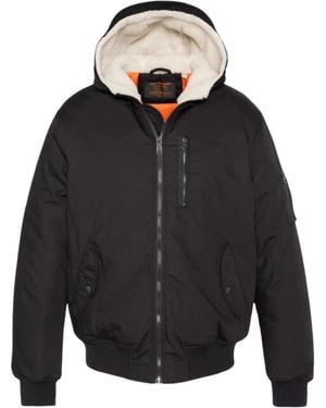 Schott Nyc Kapuzen-Bomberjacke Aus Fleece - Schwarz