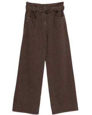 Brunello Cucinelli Broeken ,Bruin ,Katoen Wijde Broek