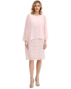 Joseph Ribkoff Kleedjes ,Roze ,Chiffon Cascade Knit Sheath Jurk Met Chiffon Poncho Overlay