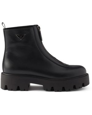 Prada Schoenen ,Zwart ,Leer Leren Rits Enkellaarsjes
