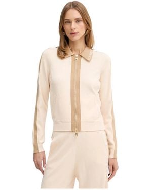 Elisabetta Franchi Gebreid Jack Met Glanzende Viscose Banden - Naturel