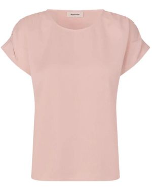 Modström Tops ,Roze ,Satijn Satijnen Roze Top Met Geplooide Mouwen