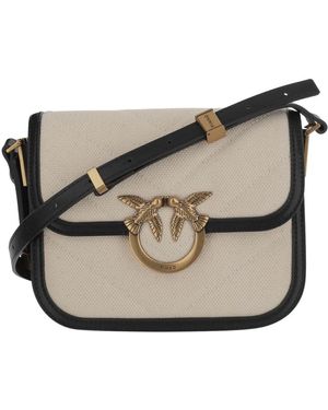 Pinko Gepolsterte Canvas Leder Quadratische Tasche - Schwarz