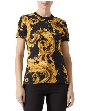 Versace Jeans Couture Tops ,Veelkleurig ,Katoen Barocco T-Shirt - Zwart