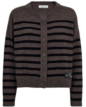 Haute L'Amitié Truien & Vesten ,Grijs ,Wol Cash Stripe Ls Cardigan - Zwart