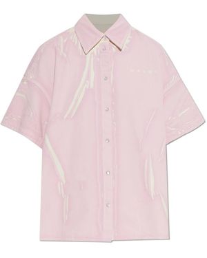 Marni Overhemden ,Roze ,Denim Denim Overhemd Met Zeefdruk