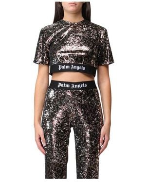 Palm Angels Leopard Pailletten Crop Top - Schwarz