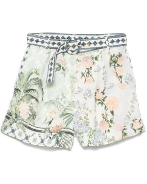 CAMILLA Kristalversierde Geplooide Shorts - Blauw