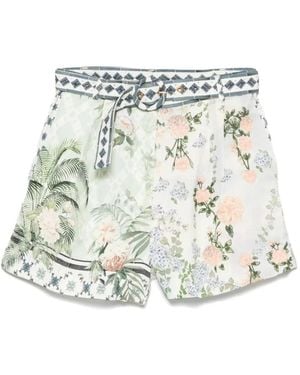 CAMILLA Kristalversierde Geplooide Shorts - Blauw