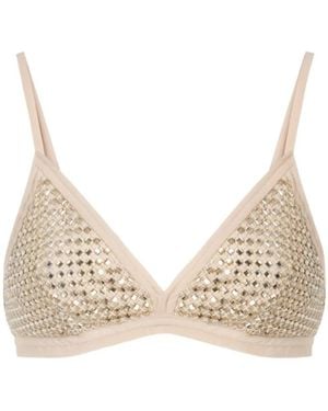 Pinko Ondergoed ,Geel ,Polyester Driekant Bh Met Kristaldecoratie - Naturel
