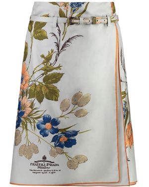 Prada Rokken ,Veelkleurig ,Zijden Rok Met Genziana Print - Meerkleurig