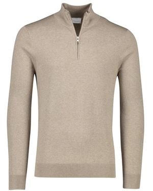 Profuomo Brauner Slim Fit Half Zip Pullover - Natur