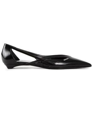 Prada Schoenen ,Zwart ,Leer Leren Cut-Out Ballerina Flats