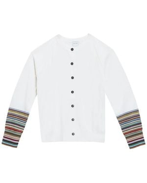 Paul Smith Cardigan Merinos Maniche Stripes - Weiß