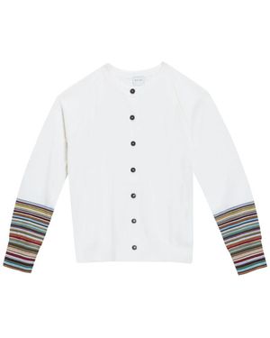 Paul Smith Truien & Vesten ,Wit ,Wol Cardigan Merinos Maniche Stripes