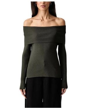 Mos Mosh Truien & Vesten ,Groen ,Polyester Mmcaliz Rib Off-Shoulder Knit - Zwart