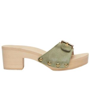 Scholl Heeled Mules - Green