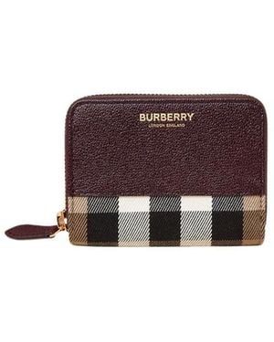 Burberry Check Leder Reißverschluss-Portemonnaie - Braun