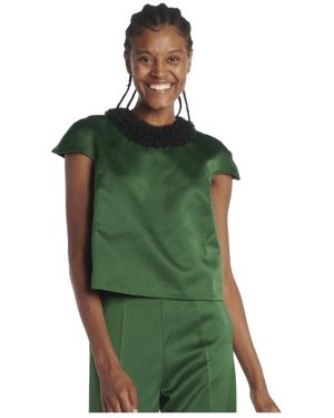 Viktor & Rolf Tops ,Groen ,Satijn Satijnen Top Met Tule Halslijn