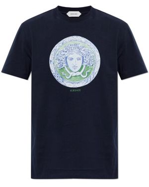 Versace Tops ,Blauw ,Katoen Katoenen T-Shirt Met Print