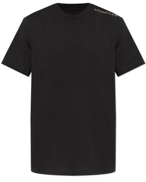 Moncler Tops ,Zwart ,Katoen Logo T-Shirt