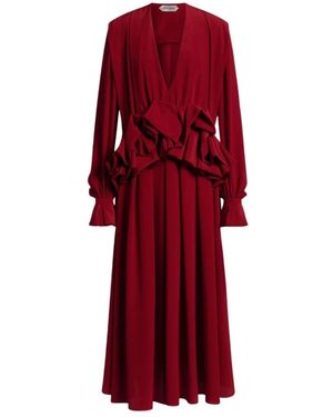 Alberta Ferretti Crepe De Chine Jurk Met Ruches - Rood