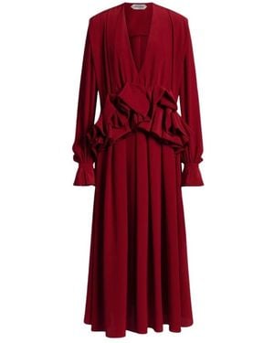 Alberta Ferretti Crepe De Chine Jurk Met Ruches - Rood