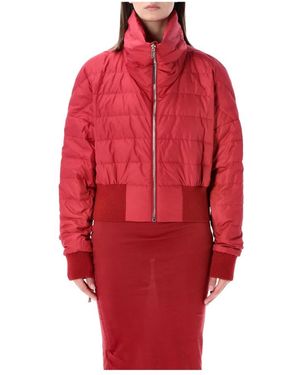 Moncler Jassen ,Rood ,Wol Gewatteerde Cropped Jas Met Trechterhals