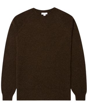 Sunspel Truien & Vesten ,Bruin ,Wol Lamswol Ronde Hals