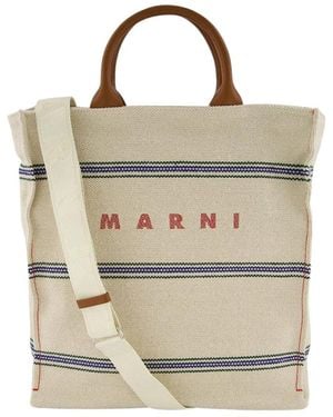Marni Logo-Print Canvas Tote Bag - Metallic