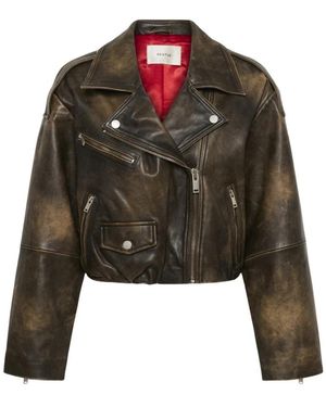 Gestuz Jassen ,Bruin ,Leer Leather Jassen - Groen