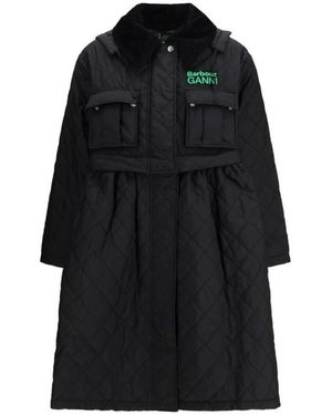 Barbour Jassen ,Zwart ,Polyester Gewatteerde Jas Met Capuchon