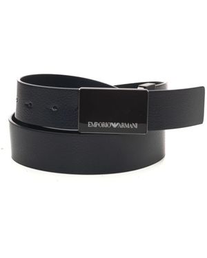 Emporio Armani Gürtel Aus Genarbtem Leder Mit Platte - Schwarz