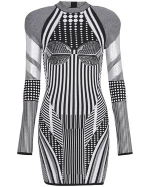 Balmain Kleedjes ,Zwart ,Leer Geprinte Korte Gebreide Jurk