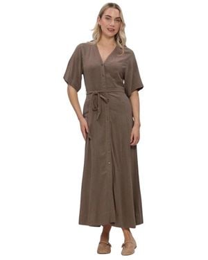 SELECTED Slfviva Regular Linnenmix Jurk - Bruin