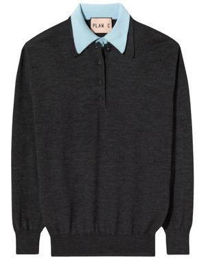 Plan C Tops ,Grijs ,Polo Manica Lunga Doppio - Zwart