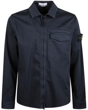 Stone Island Jassen ,Blauw ,Katoen Jacket Met Ritssluiting
