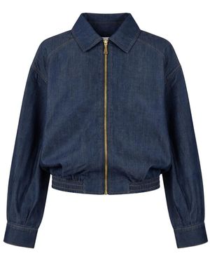 Twinset Jassen ,Blauw ,Denim Cropped Chambray Jacket