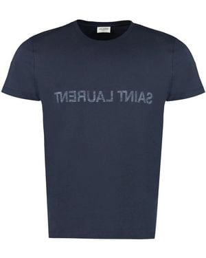 Saint Laurent Baumwoll-Jersey-T-Shirt Mit Geprägtem Logo - Blau