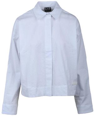 EA7 Overhemden ,Wit ,Katoen Camicia Corta - Blauw