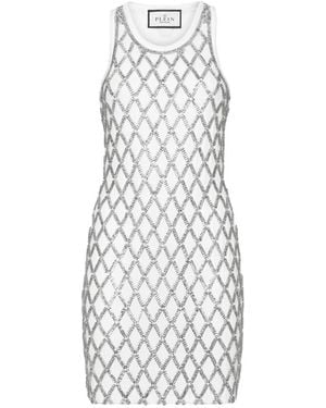 Philipp Plein Short Tank Dress Crystal Net - Wit