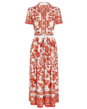 Dolce & Gabbana Kleid Aus Majolika-Print-Twill - Rot