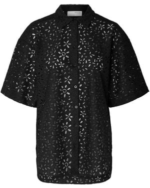SELECTED Oversize Spitzenbluse B - Schwarz