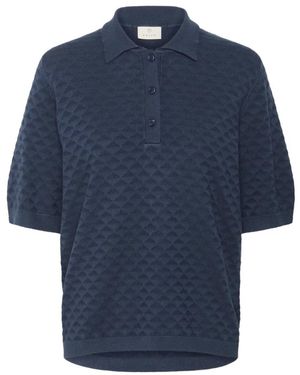 Kaffe Blauwe Polo Gebreide Trui