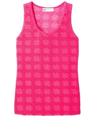 Tory Burch Fuchsia Monogram Scoop Neck Top - Pink