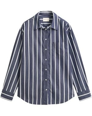 GANT Overhemden ,Blauw ,Katoen Relaxed Fit Klassiek Gestreept Poplin Shirt