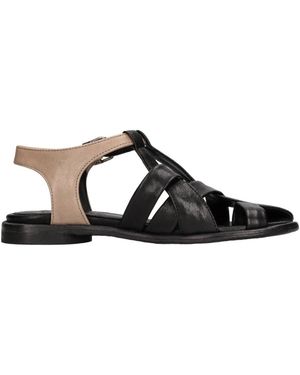 Hundred 100 Schoenen ,Veelkleurig ,Leer W972-04 Platte Sandalen - Zwart