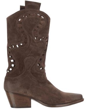 Sartore Schoenen ,Bruin ,Suède Suède Laarzen Met Uitgesneden Details